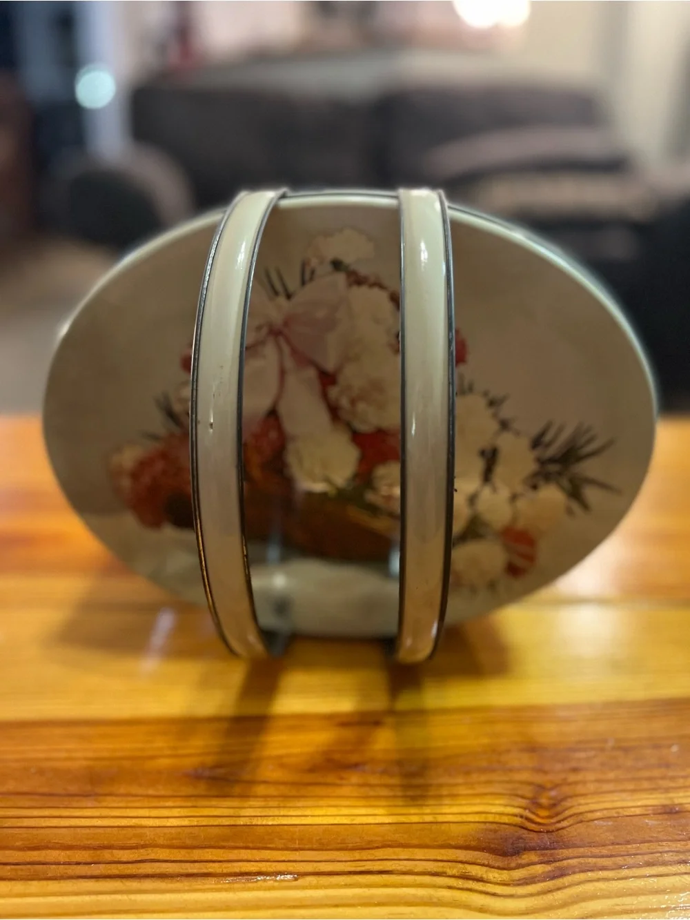 Vintage-Style Cream Metal Storage Tin with Handles